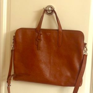 Lightly used Fossil pure leather laptop bag - tan